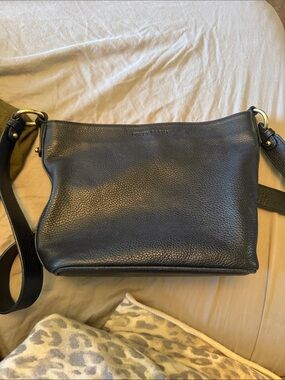 Poppy Barley Black Pebbled Leather Crossbody Shoulder Bag with Gold Hardware
